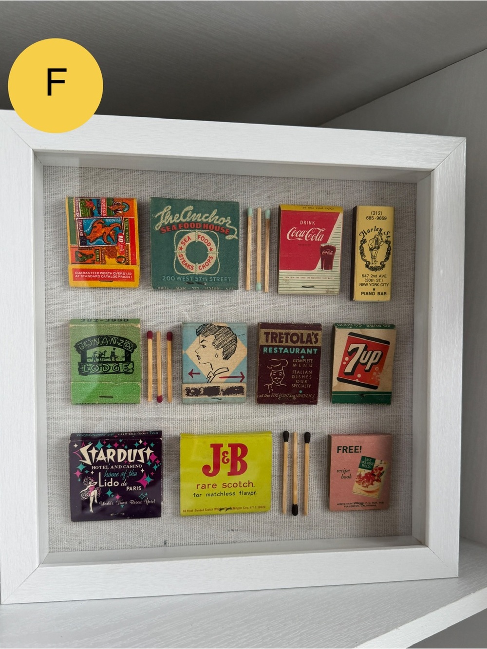 Vintage Matchbook Shadow Box Framed Display - 9x9”